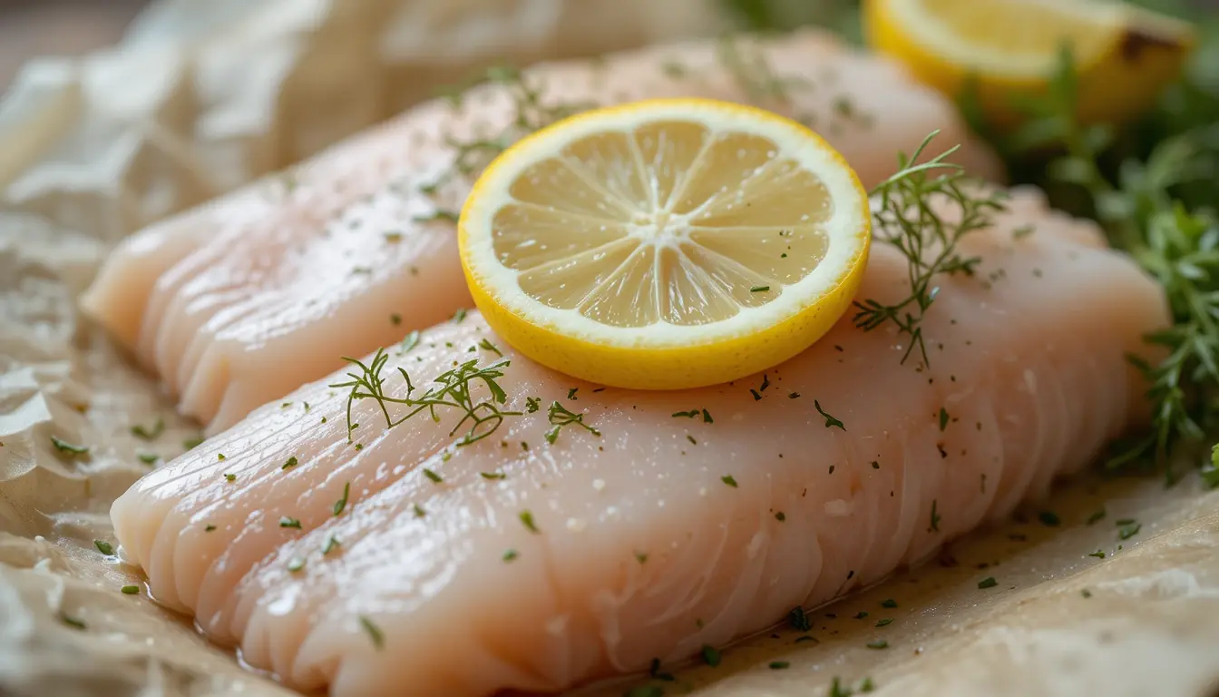 Raw white fish with lemon for papillote