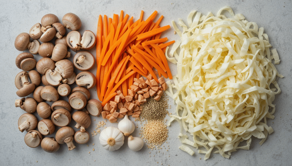 ingrédients frais pour nouilles sautées maison