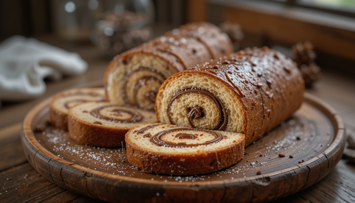Close-up view of roulé au Nutella dessert
