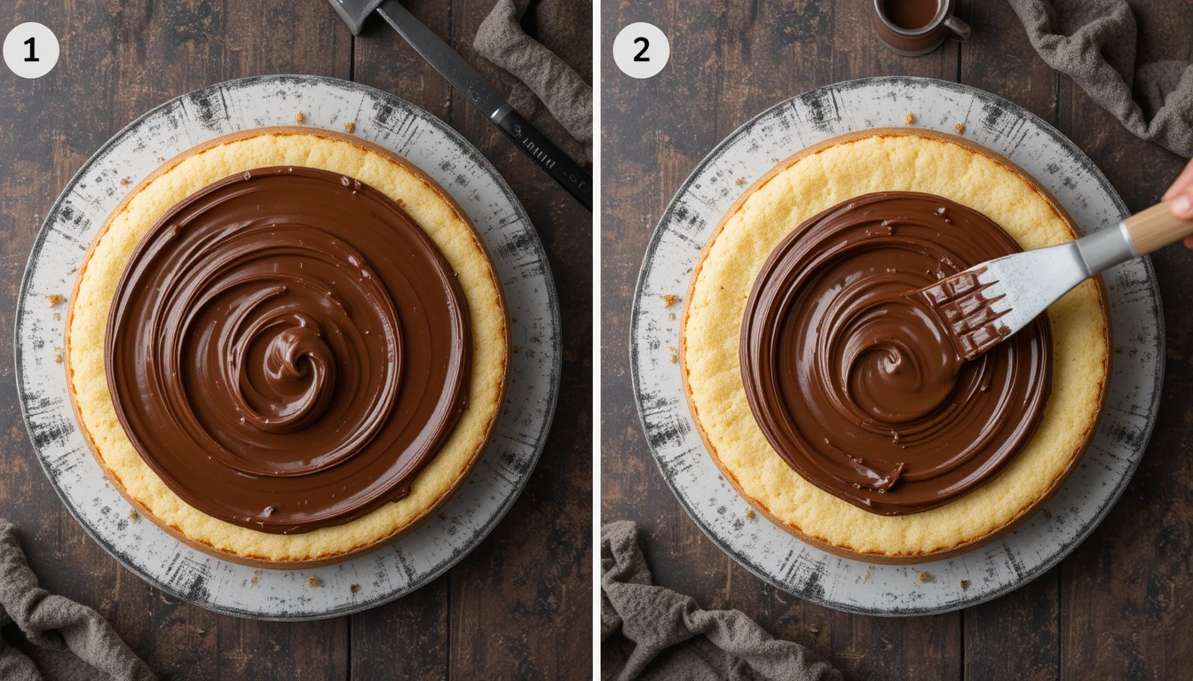 Spreading Nutella on génoise for roulé