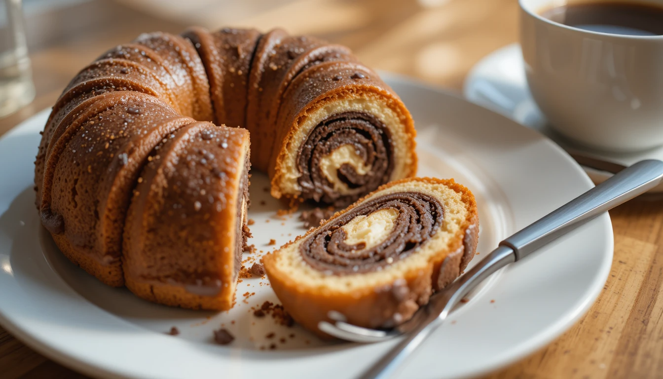 Sliced roulé au Nutella served with coffee