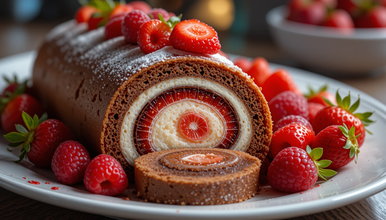 roulé au Nutella et fruits rouges